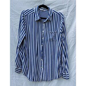 Jane & Delancey Striped Button Up Collared Shirt XL Long Sleeve Blue & White